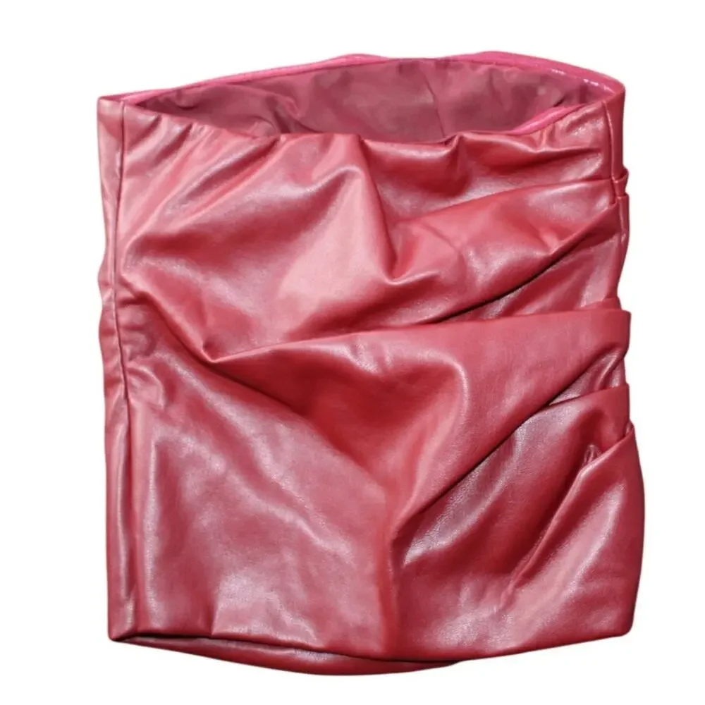 White Fox Well Behaved bustier vegan leather tube top gathered burgundy XS - Picture 3 of 10